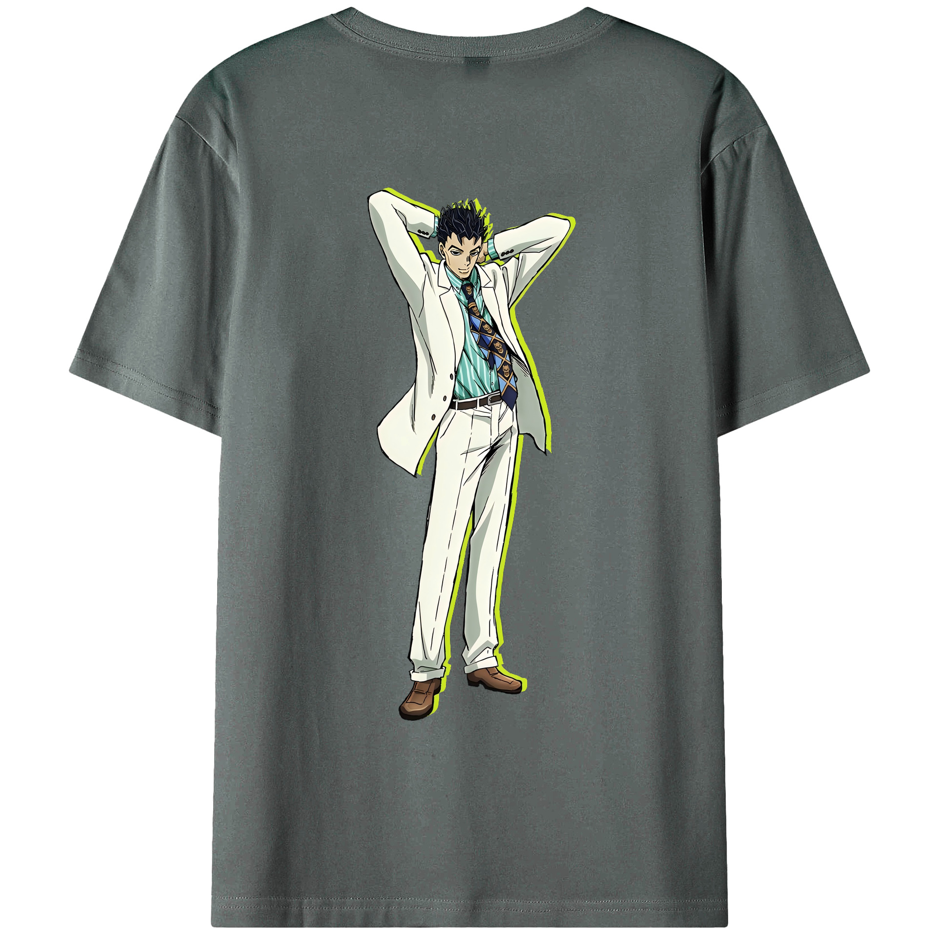 （画像用） ジョジョの奇妙な冒険 きら よしかげ JoJo's Bizarre Adventure Kira Yoshikage 綿100％ メンズ半袖Tシャツ（バックプリント） 通気性